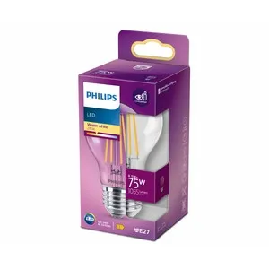 Bombilla Led E27, 8,5W=75W, luz cálida 2700K, 1055lm, PHILIPS.