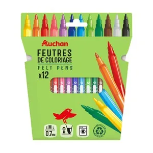 12 Rotuladores Finos Colores. con plástico Reciclado AUCHAN.