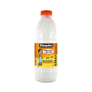 Cola vinílica blanca a base de agua, ideal para trabajos manuales. Sus calidades, grosor y bajo contenido en agua avitan que el papel se abombe. 100% sin solventes, sin acidos y sin Aldehído fórmico. Norma 71-3. Bote de 1 kg., CLEOPATRE.