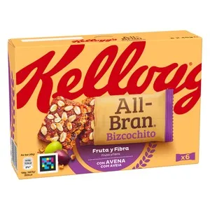 KELLOGG"S ALL-BRAN Barritas en bizcocho de fruta y fibra pack 6 uds. x 40 g.