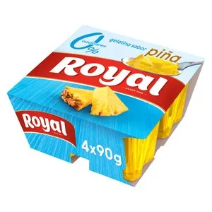 ROYAL Gelatina refrigerada sabor piña 0% ROYAL 4 x 90 g.