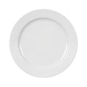 Plato llano de cerámica color blanco con filo diseño trenzado, 27 centímetros de diámetro EFG.