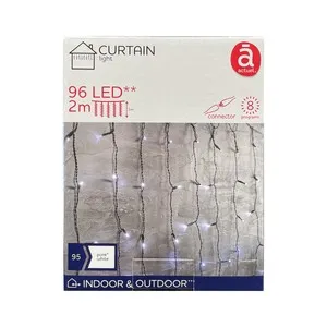 Cortina con 96 luces led blanco puro con conector, 8 funciones, para exterior, ACTUEL.