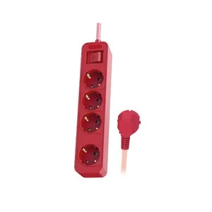Base de 4 tomas SCHUKO roja, 1.5mts 3x1mm.