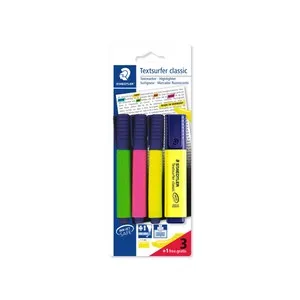 Lote de 4 marcadores fluorescentes, con punta biselada y tinta de colores amarillo (2), verde y rosa STAEDTLER Textsurfer classic.