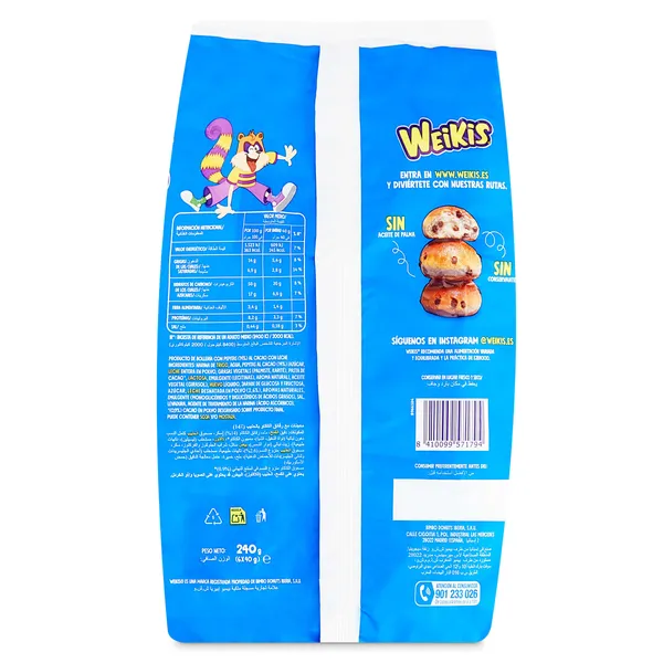Bollería con pepitas de chocolate con leche Weikis bolsa 240 g 2