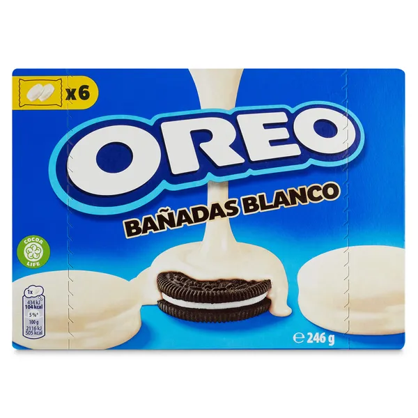 Galletas de cacao rellenas bañadas con chocolate blanco Oreo caja 246 g 2