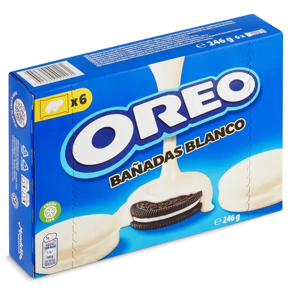 Galletas de cacao rellenas bañadas con chocolate blanco Oreo caja 246 g 3