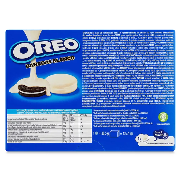 Galletas de cacao rellenas bañadas con chocolate blanco Oreo caja 246 g 5