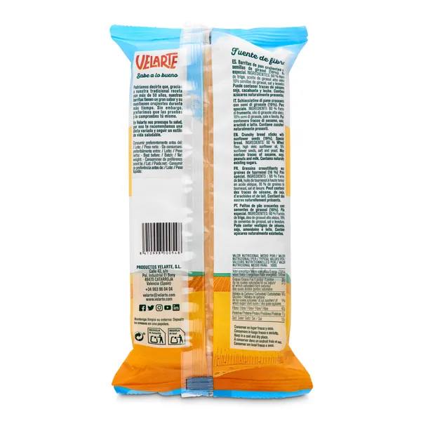 Palitos de pan con pipas Velarte bolsa 80 g 2