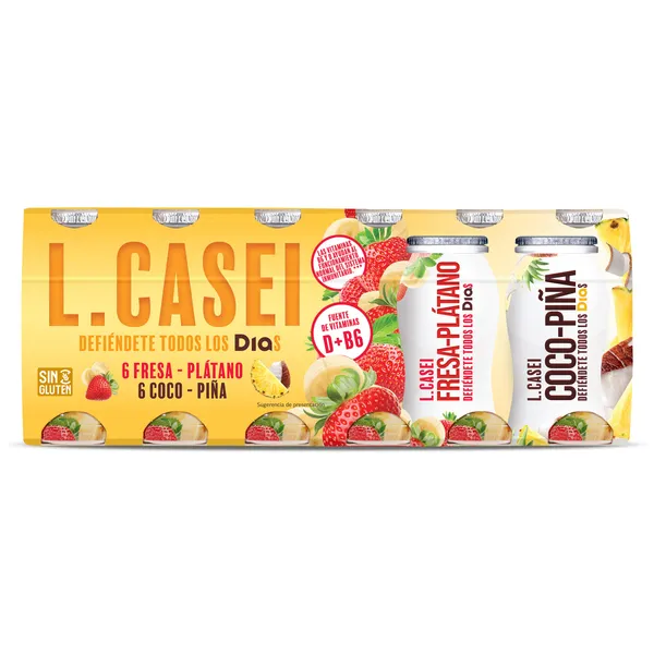 Bebida de fresa y plátano/coco y piña L-Casei Dia pack 12 x 100 g 2