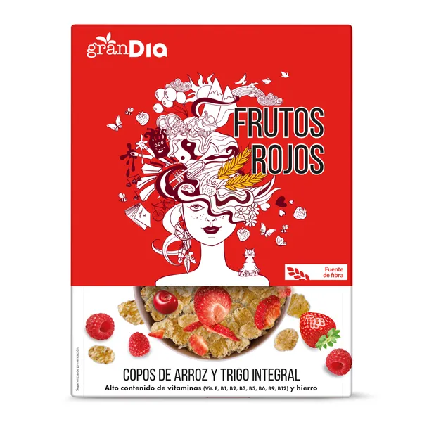 Cereales copos de arroz y trigo integral con frutos rojos Gran Dia 300 g 2