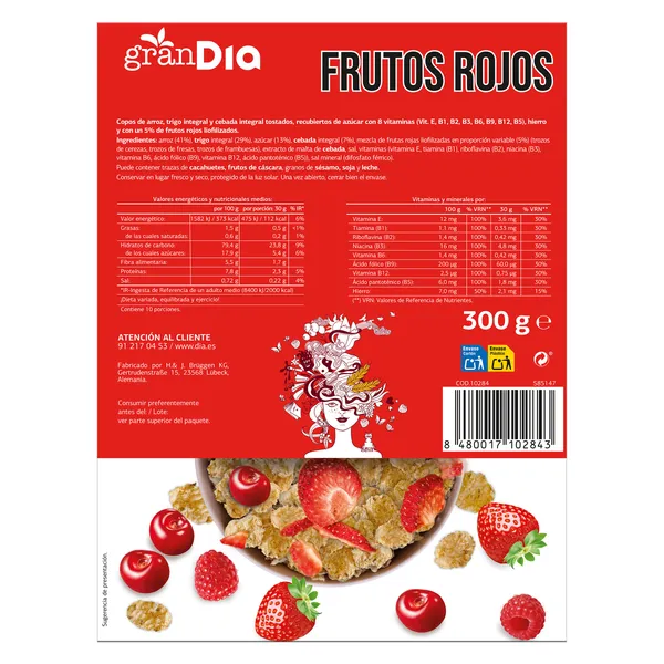 Cereales copos de arroz y trigo integral con frutos rojos Gran Dia 300 g 4