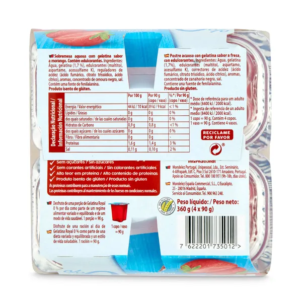 Gelatina sabor fresa sin azúcar Royal 4 x 90 g 4