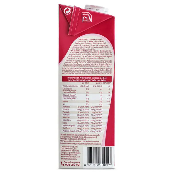 Leche desnatada calcio Pascual Movit 1 L 3
