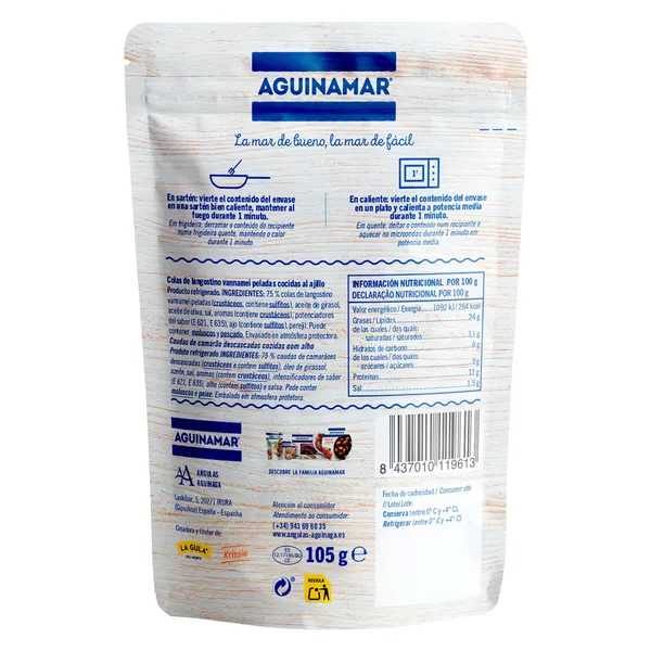 Colas de langostino al ajillo Aguinamar bolsa 105 g 2