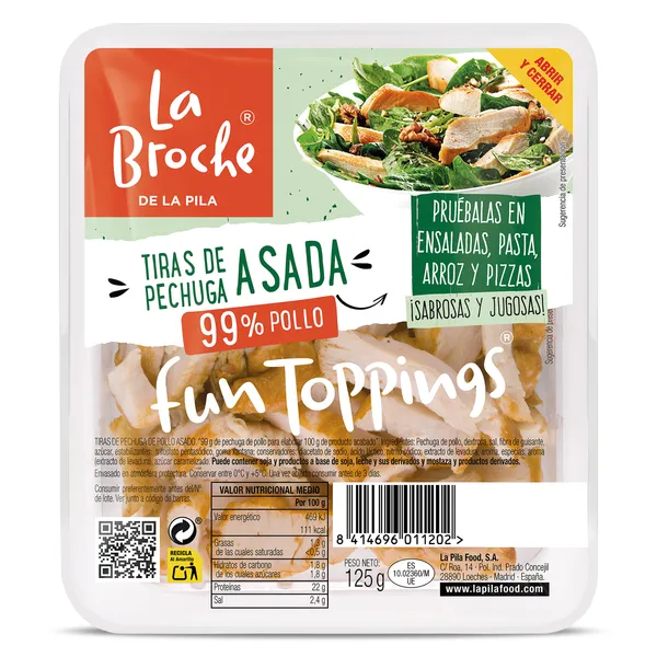 Tiras de pechuga de pollo asado La pila 125 g 2