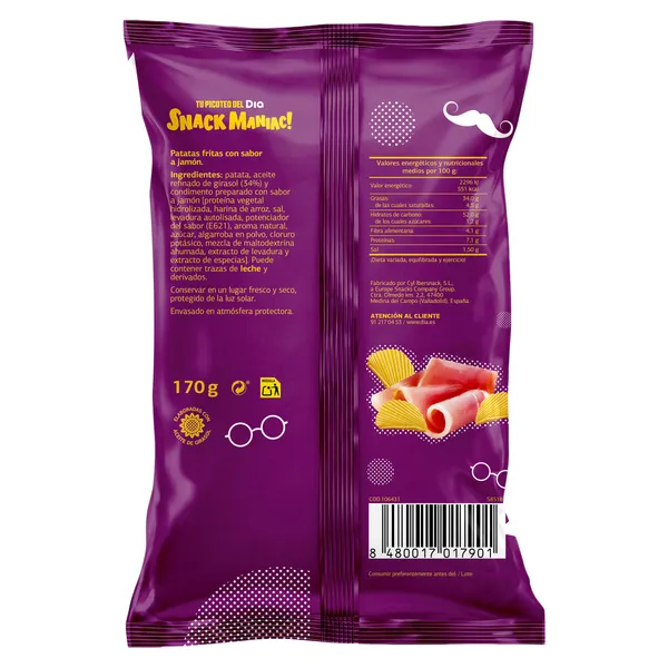Patatas fritas onduladas sabor jamón Dia Snack Maniac 170 g 3