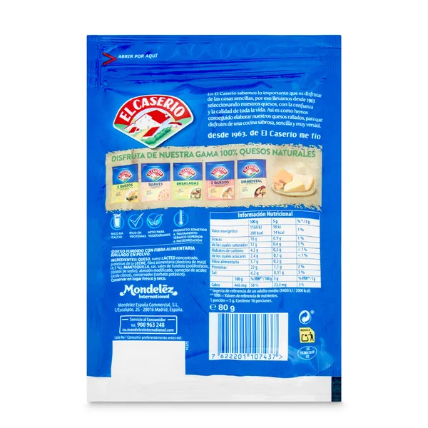 Queso rallado en polvo El caserío bolsa 80 g 2
