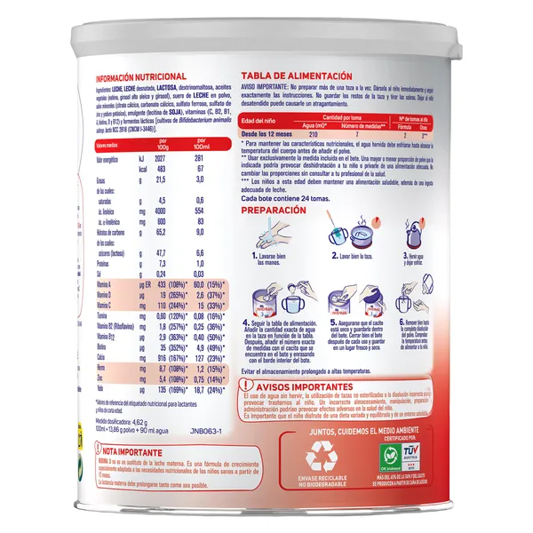 Leche infantil 3 crecimiento Nidina lata 800 g 2