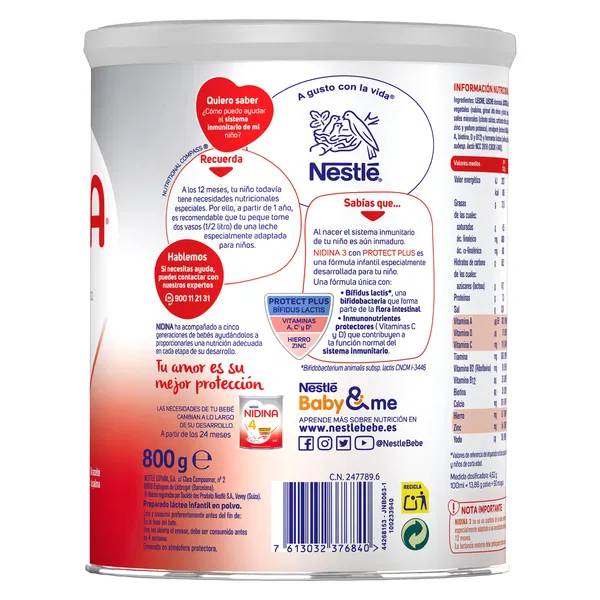 Leche infantil 3 crecimiento Nidina lata 800 g 3
