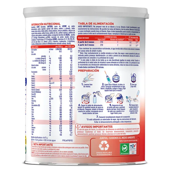 Leche infantil 2 continuación Nidina lata 800 g 2