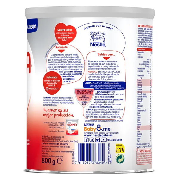 Leche infantil 2 continuación Nidina lata 800 g 3