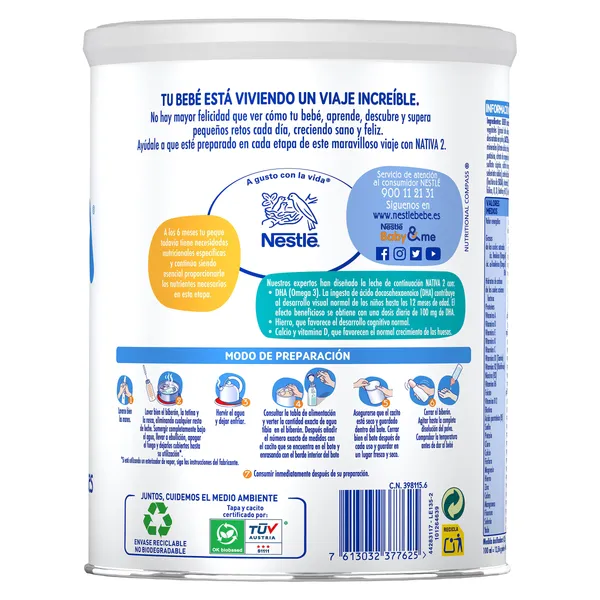 Leche infantil 2 continuación Nativa lata 800 g 3