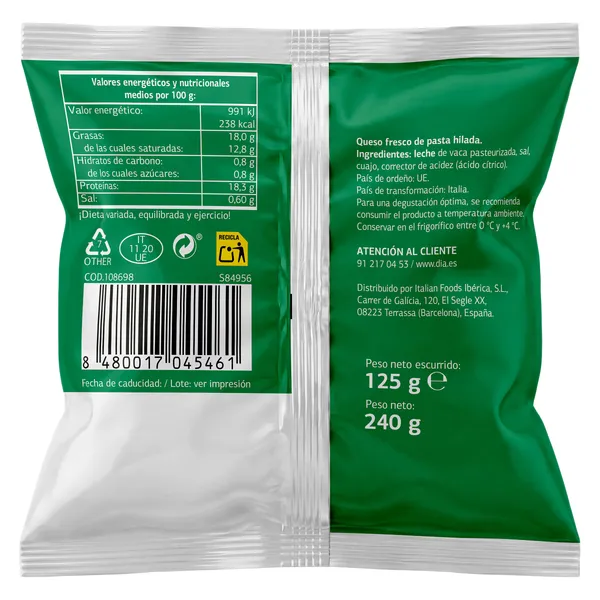 Mozzarella fior di latte Dia Selección Mundial 125 g 3
