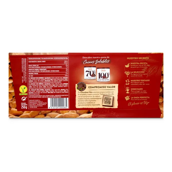 Chocolate puro con almendras enteras Valor 250 g 3