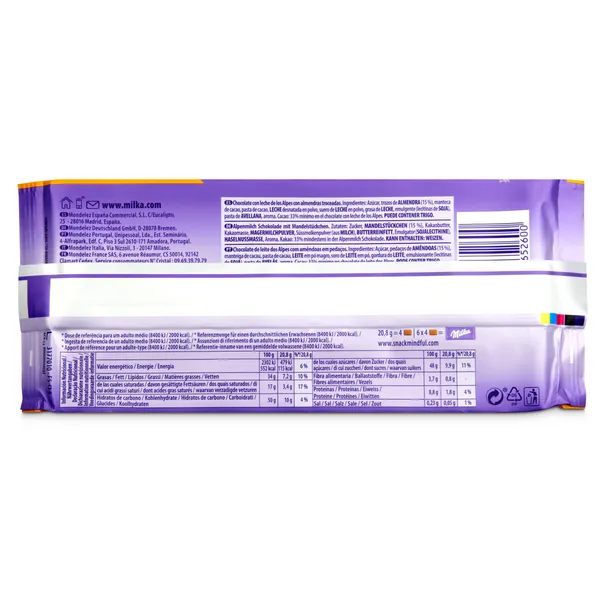 Chocolate con leche y almendras troceadas Milka 125 g 3
