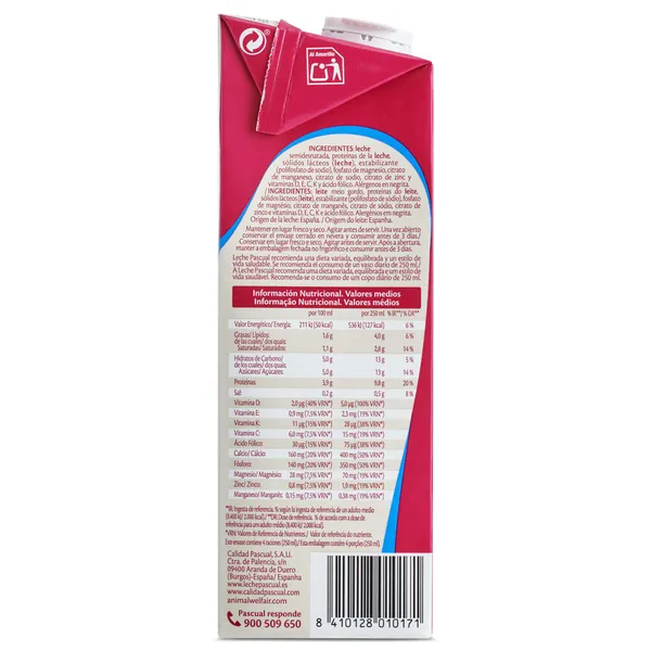 Leche semidesnatada calcio Pascual Movit 1 L 4