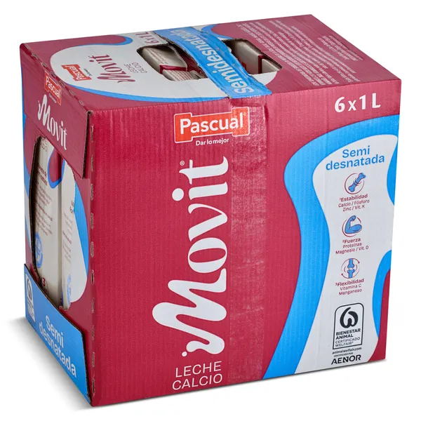 Leche semidesnatada calcio Pascual Movit brik 6 x 1 l