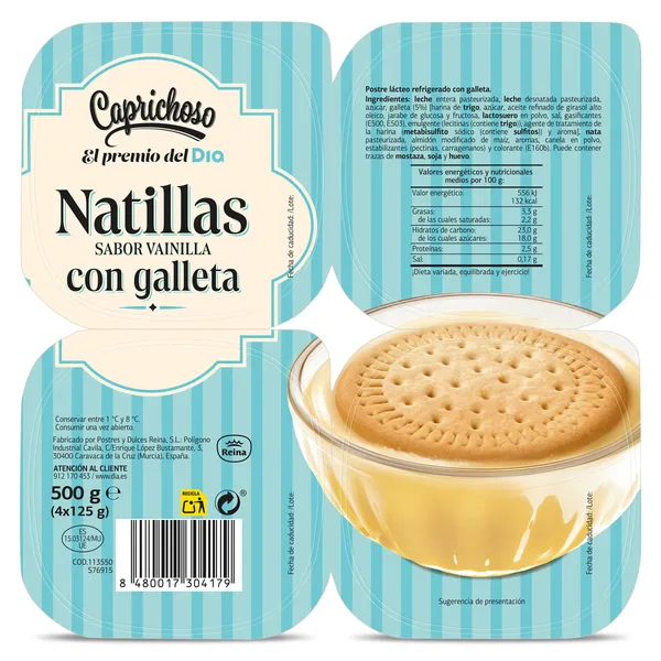 Natillas de vainilla con galleta Caprichoso Dia pack 4 x 125 g 2