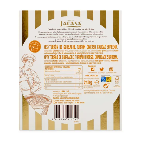 Turrón de guirlache de aragón Lacasa caja 240 g 3