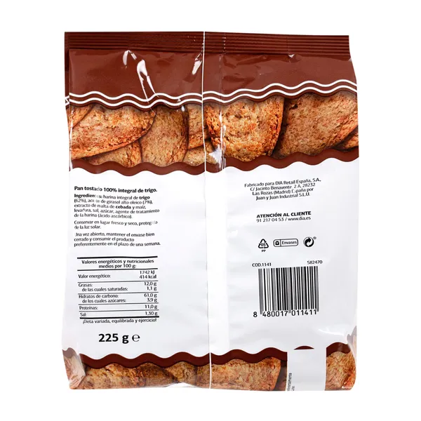 Panecillos tostados integral El Molino de Dia 225 g 4