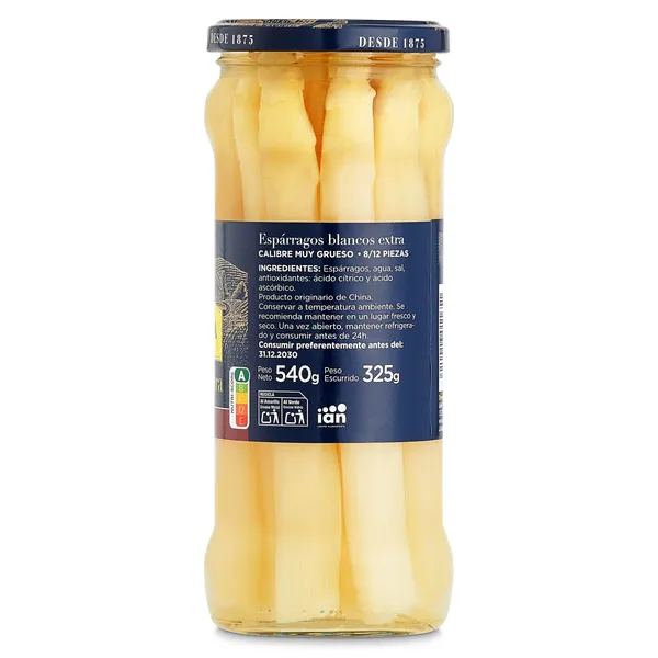 Espárragos blancos muy gruesos 5/8 piezas Carretilla frasco 325 g 2