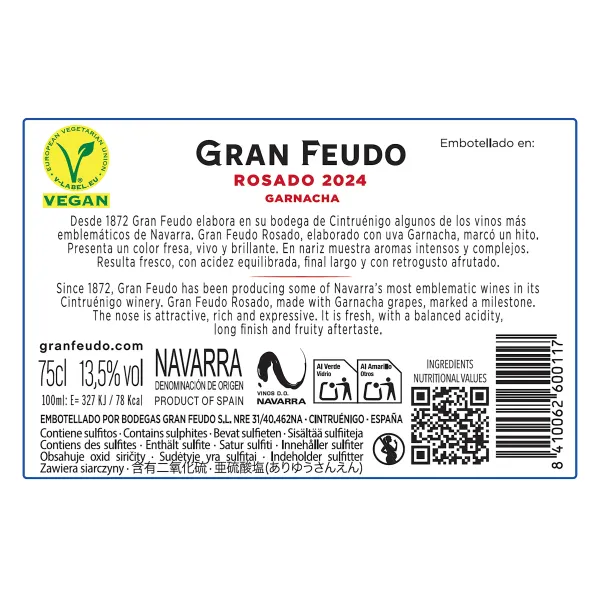 Vino rosado D.O. Navarra Gran feudo botella 75 cl 2