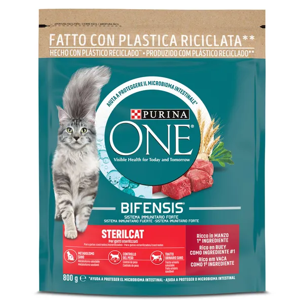 Alimento para gatos esterilizados con buey Purina ONE 800 g 2