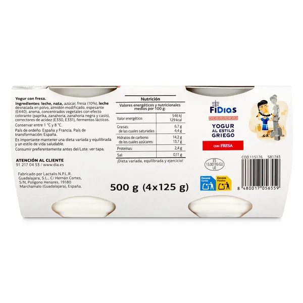 Yogur griego con fresa Dia Fidias pack 4 x 125 g 4