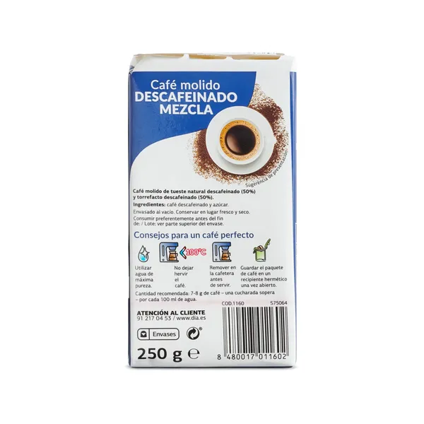 Café molido mezcla descafeinado Dia Cafetería 250 g 5