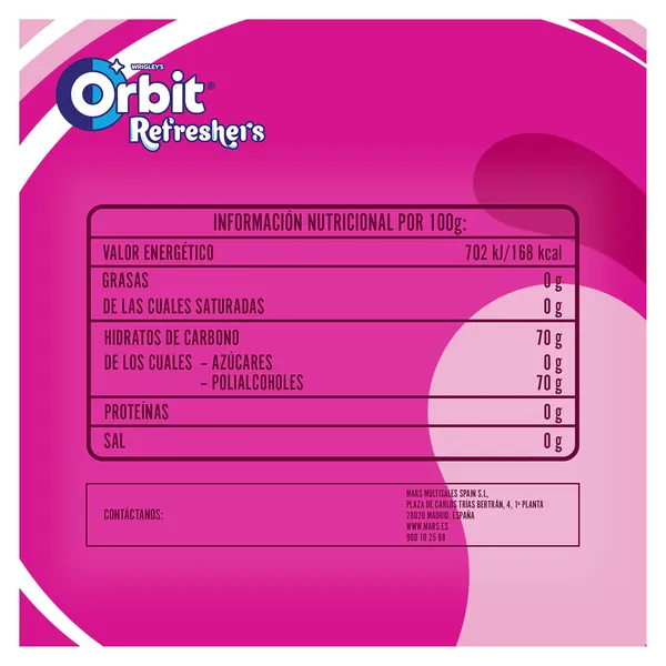 Chicles refreshers sabor bubblemint sin azúcar Orbit bote 30 unidades 3