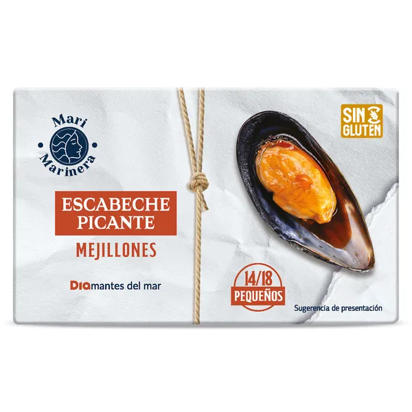 Mejillones en escabeche picantes 14/18 piezas Dia Mari Marinera lata 69 g 2