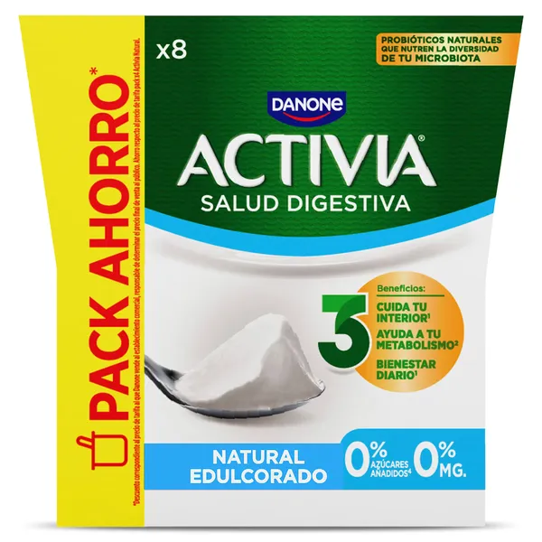 Bífidus natural desnatado edulcorado Activia vaso 8 x 120 g 2