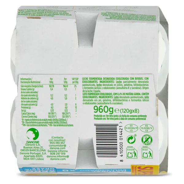 Bífidus natural desnatado edulcorado Activia vaso 8 x 120 g 3