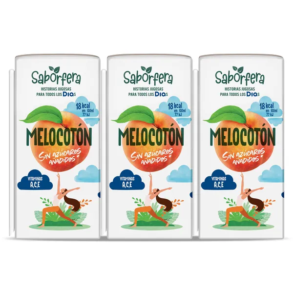 Bebida de zumo de melocotón sin azúcares añadidos Saborfera de Dia pack 6 x 200 ml 2