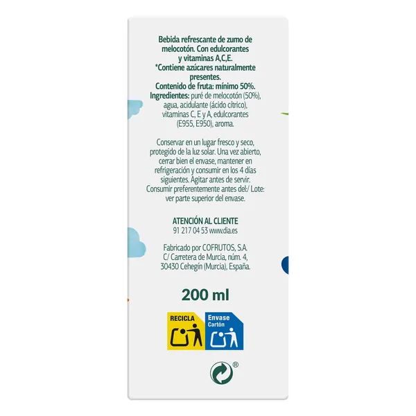 Bebida de zumo de melocotón sin azúcares añadidos Saborfera de Dia pack 6 x 200 ml 4