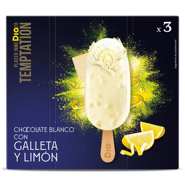Helado bombón de limón 3 unidades Temptation de Dia caja 195 g 2
