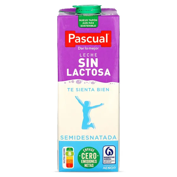Leche semidesnatada sin lactosa Pascual brik 1 l 2