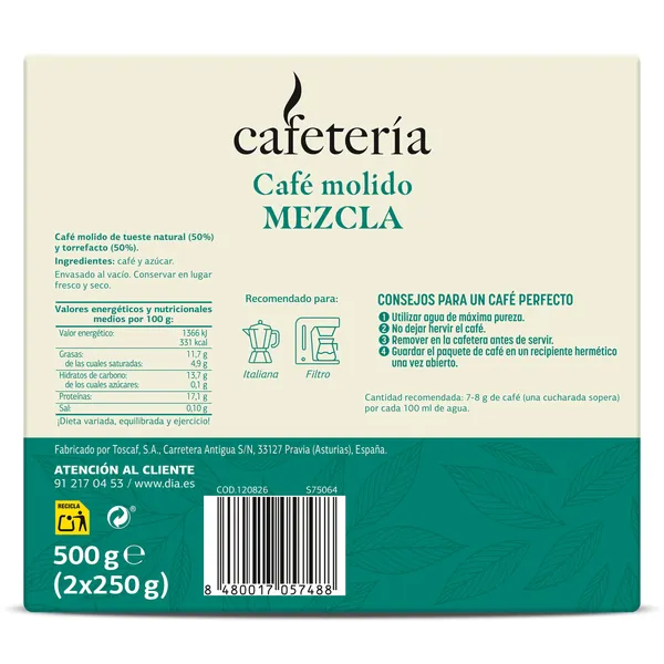 Café molido mezcla Dia Cafetería 2 x 250 g 4